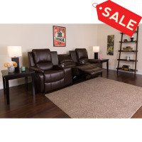 Flash Furniture BT-70295-3-BRN-GG Brown Leather Pillowtop 3-Seat Home Theater Recliner with Storage Consoles